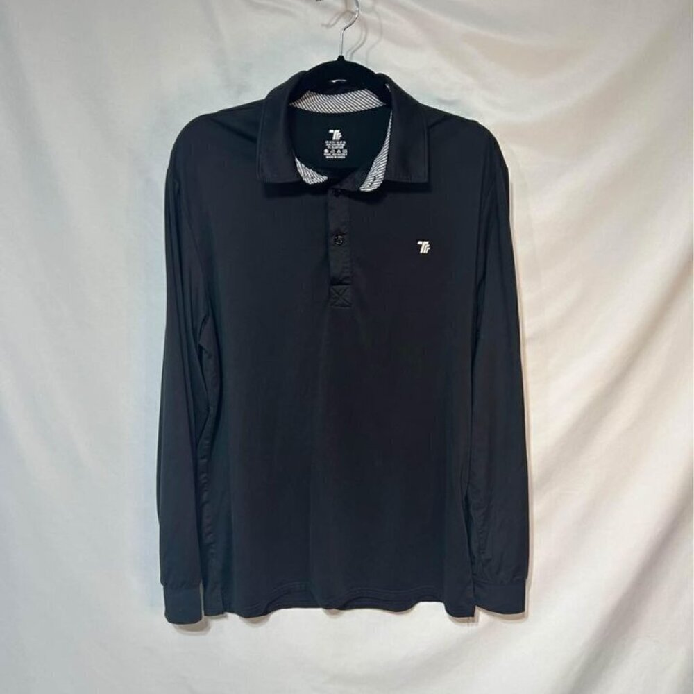 Men’s collared lightweight king sleeve golf shirt. Black. Men’s size medium.